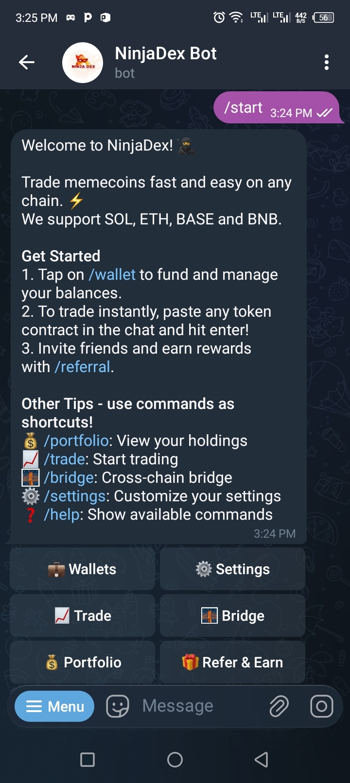 NinjaDex Telegram Bot Interface
